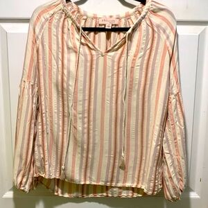 Beautiful Striped Philosophy Drawstring V-neck Top Women’s L